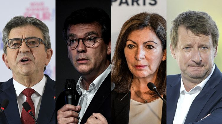 Jean-Luc Mélenchon, Arnaud Montebourg, Anne Hidalgo, Yannick Jadot. (AFP)